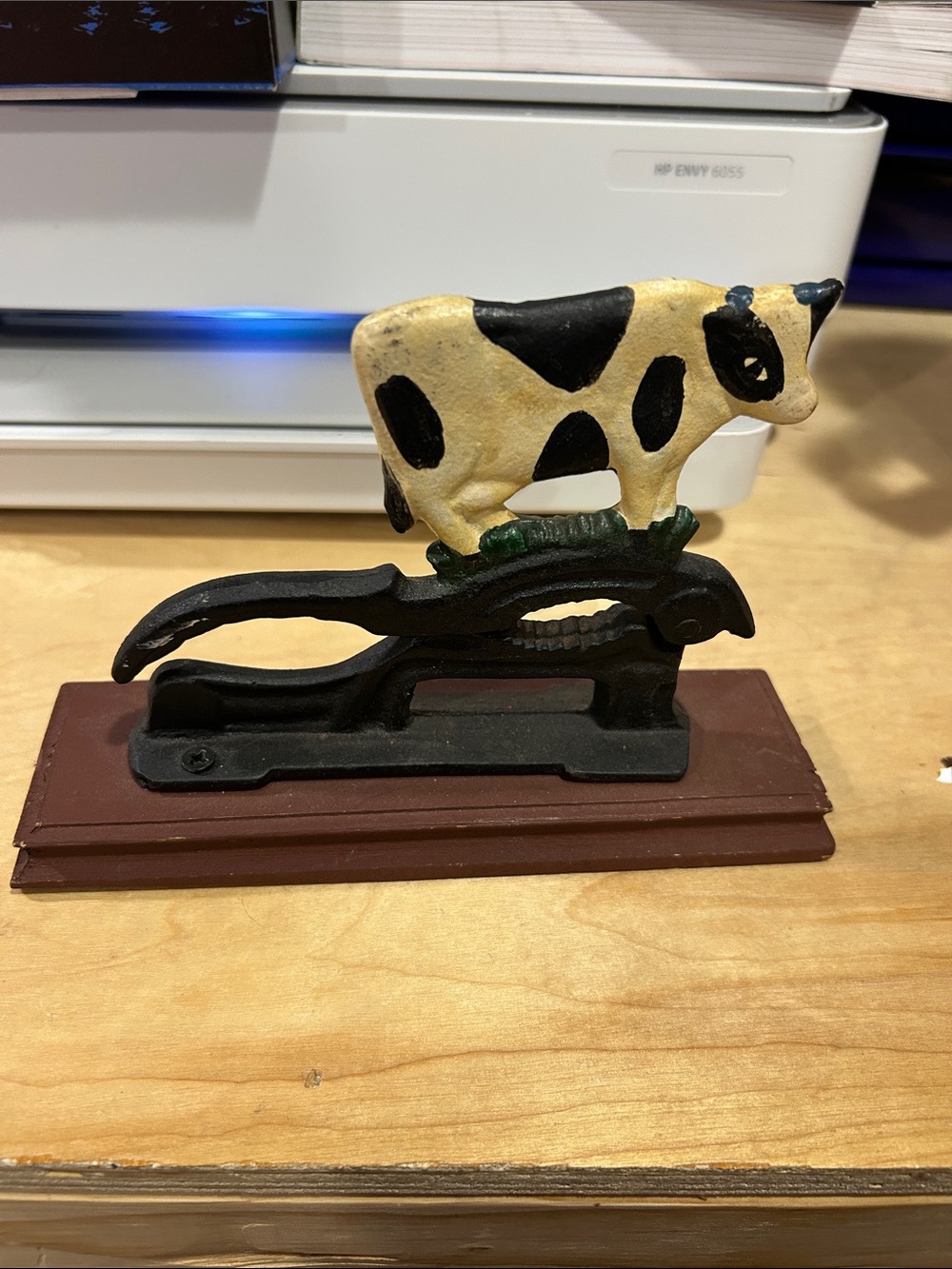 Decorative Antique Black and Cream Cow Cast Iron Nutcracker